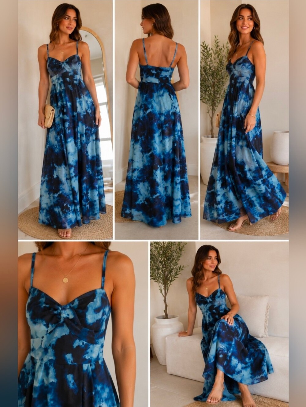 Caracilia Blue Watercolor Maxi Dress NWT Size Medium Adjustable Straps